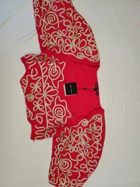 NWT America & Beyond Coral Boho Top Gold Embroidered Sleeves One of a Kind L